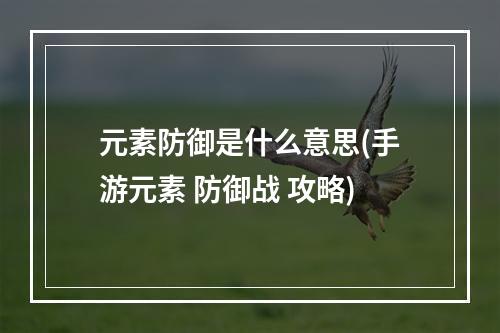 元素防御是什么意思(手游元素 防御战 攻略)