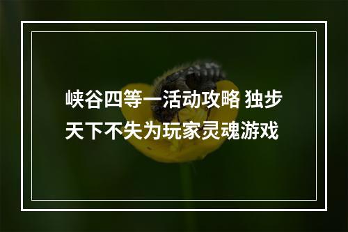 峡谷四等一活动攻略 独步天下不失为玩家灵魂游戏