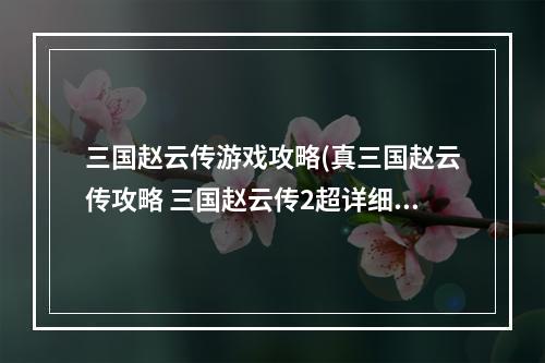 三国赵云传游戏攻略(真三国赵云传攻略 三国赵云传2超详细攻略)