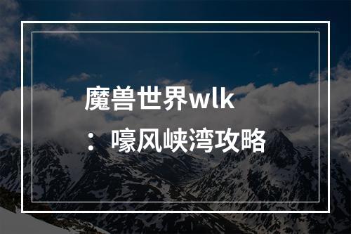 魔兽世界wlk：嚎风峡湾攻略