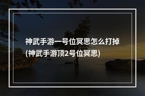 神武手游一号位冥思怎么打掉(神武手游顶2号位冥思)