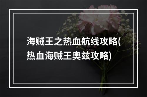 海贼王之热血航线攻略(热血海贼王奥兹攻略)