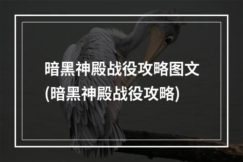 暗黑神殿战役攻略图文(暗黑神殿战役攻略)