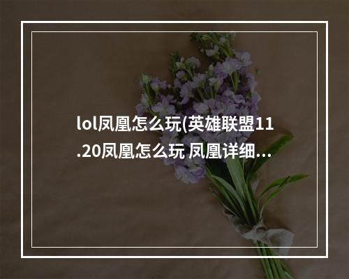 lol凤凰怎么玩(英雄联盟11.20凤凰怎么玩 凤凰详细玩法思路 )