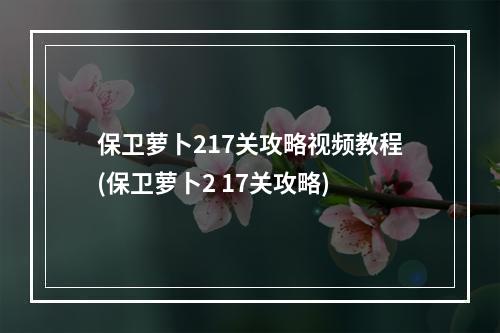 保卫萝卜217关攻略视频教程(保卫萝卜2 17关攻略)