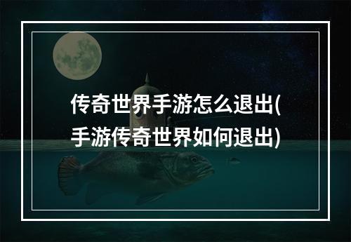 传奇世界手游怎么退出(手游传奇世界如何退出)