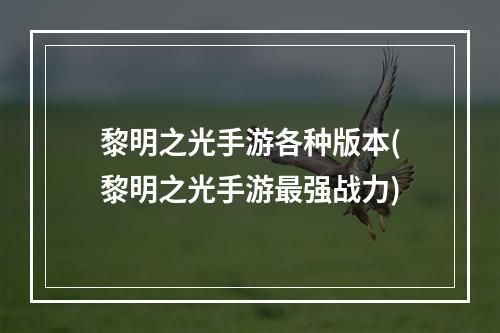 黎明之光手游各种版本(黎明之光手游最强战力)