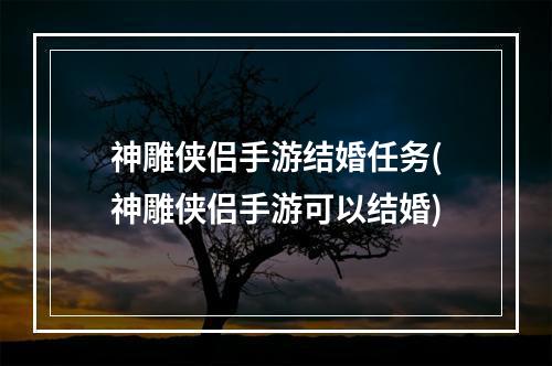 神雕侠侣手游结婚任务(神雕侠侣手游可以结婚)