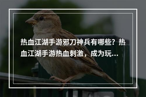 热血江湖手游邪刀神兵有哪些？热血江湖手游热血刺激，成为玩家们的一匹黑马。而在游戏中，邪刀神兵也是玩家们最为关注的一部分，下面就具体介绍一下邪刀神兵有哪些。