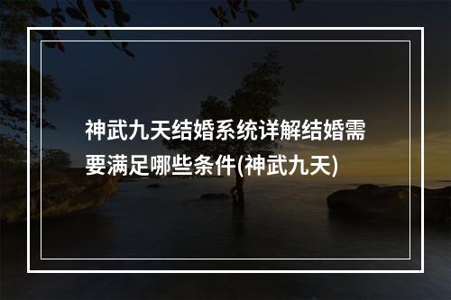 神武九天结婚系统详解结婚需要满足哪些条件(神武九天)