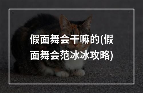 假面舞会干嘛的(假面舞会范冰冰攻略)