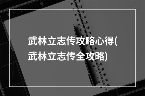 武林立志传攻略心得(武林立志传全攻略)