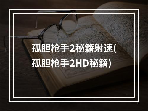 孤胆枪手2秘籍射速(孤胆枪手2HD秘籍)