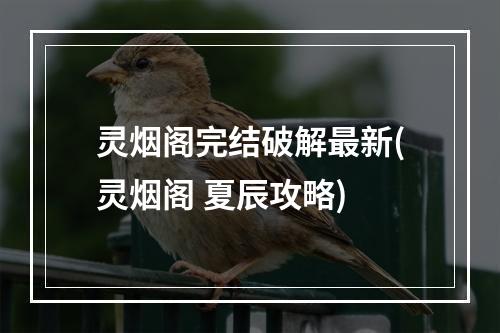 灵烟阁完结破解最新(灵烟阁 夏辰攻略)