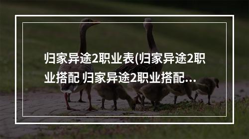 归家异途2职业表(归家异途2职业搭配 归家异途2职业搭配介绍一览)