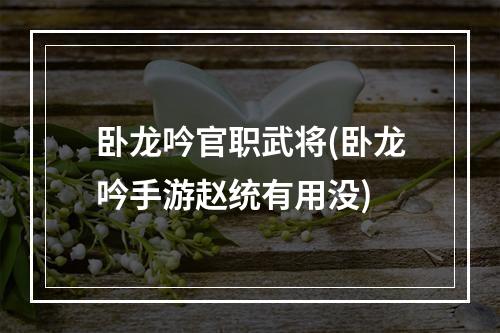 卧龙吟官职武将(卧龙吟手游赵统有用没)