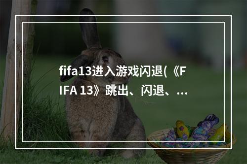 fifa13进入游戏闪退(《FIFA 13》跳出、闪退、卡顿等问题解决方法)