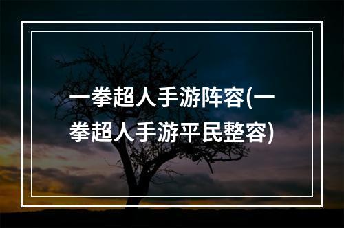 一拳超人手游阵容(一拳超人手游平民整容)