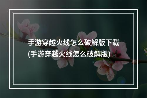 手游穿越火线怎么破解版下载(手游穿越火线怎么破解版)