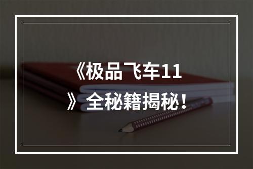 《极品飞车11》全秘籍揭秘！