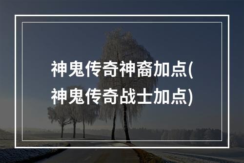 神鬼传奇神裔加点(神鬼传奇战士加点)