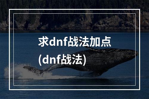 求dnf战法加点(dnf战法)