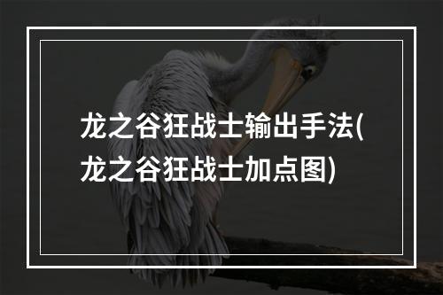 龙之谷狂战士输出手法(龙之谷狂战士加点图)