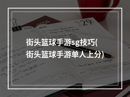 街头篮球手游sg技巧(街头篮球手游单人上分)