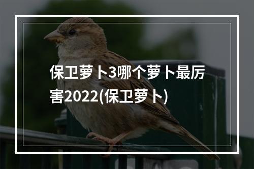 保卫萝卜3哪个萝卜最厉害2022(保卫萝卜)