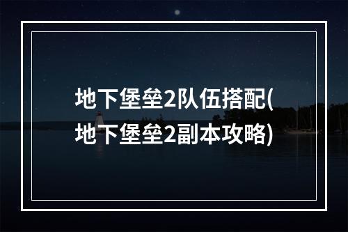 地下堡垒2队伍搭配(地下堡垒2副本攻略)