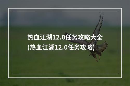 热血江湖12.0任务攻略大全(热血江湖12.0任务攻略)