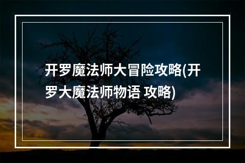 开罗魔法师大冒险攻略(开罗大魔法师物语 攻略)