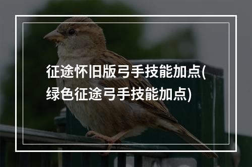 征途怀旧版弓手技能加点(绿色征途弓手技能加点)