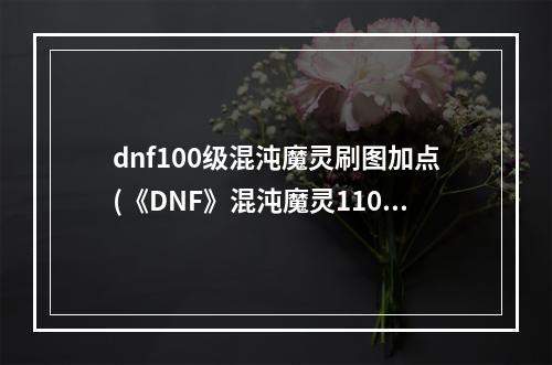 dnf100级混沌魔灵刷图加点(《DNF》混沌魔灵110级刷图加点详解 )