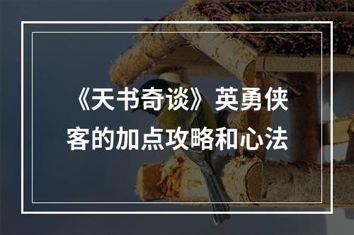 《天书奇谈》英勇侠客的加点攻略和心法