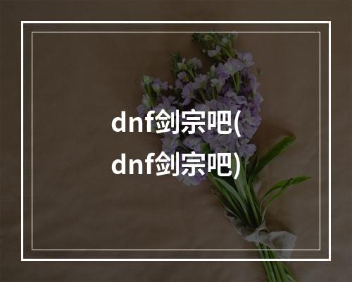 dnf剑宗吧(dnf剑宗吧)