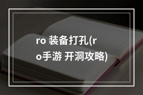 ro 装备打孔(ro手游 开洞攻略)