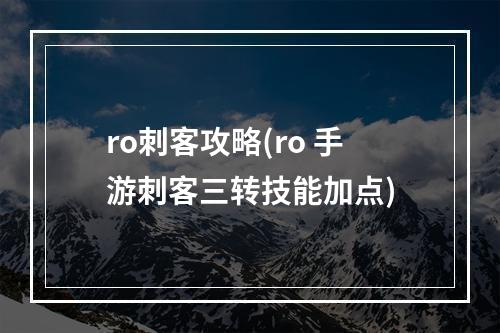 ro刺客攻略(ro 手游刺客三转技能加点)