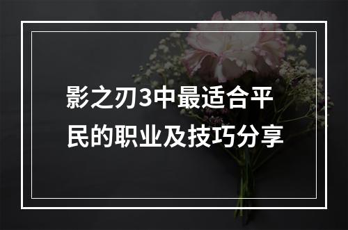 影之刃3中最适合平民的职业及技巧分享