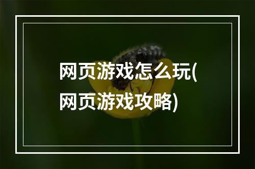 网页游戏怎么玩(网页游戏攻略)