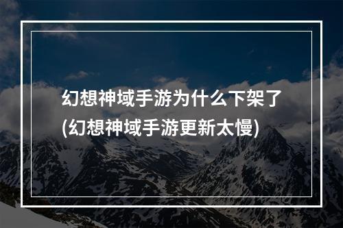 幻想神域手游为什么下架了(幻想神域手游更新太慢)