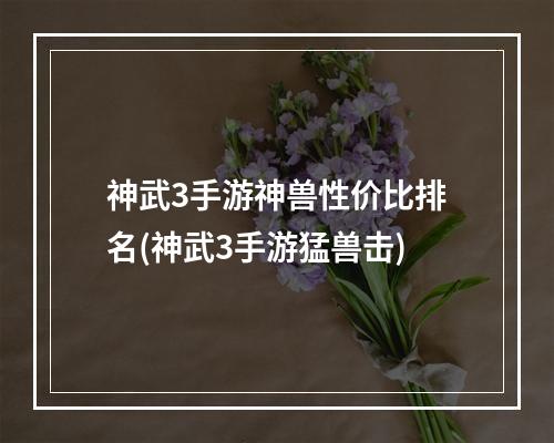 神武3手游神兽性价比排名(神武3手游猛兽击)