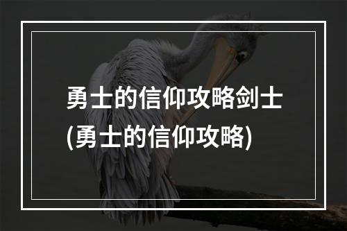 勇士的信仰攻略剑士(勇士的信仰攻略)