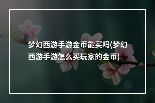 梦幻西游手游金币能买吗(梦幻西游手游怎么买玩家的金币)