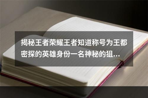 揭秘王者荣耀王者知道称号为王都密探的英雄身份一名神秘的狙击手(狙击手、王者荣耀、王都密探)