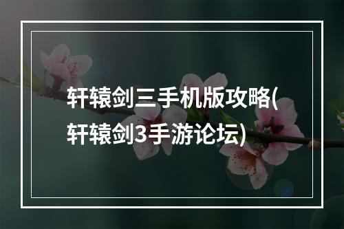 轩辕剑三手机版攻略(轩辕剑3手游论坛)