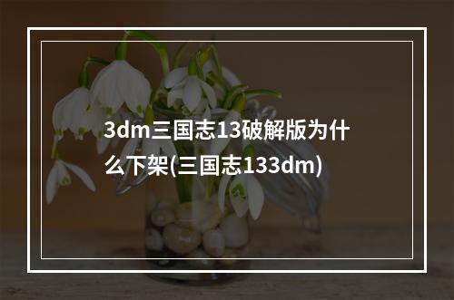 3dm三国志13破解版为什么下架(三国志133dm)