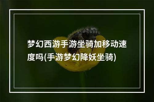 梦幻西游手游坐骑加移动速度吗(手游梦幻降妖坐骑)