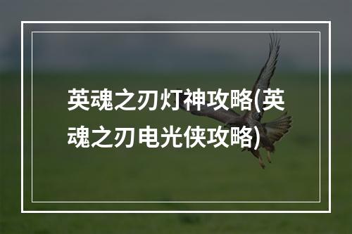 英魂之刃灯神攻略(英魂之刃电光侠攻略)