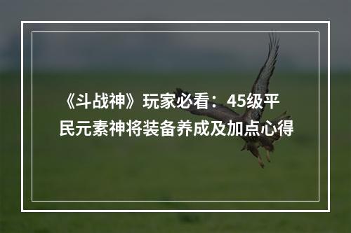 《斗战神》玩家必看：45级平民元素神将装备养成及加点心得